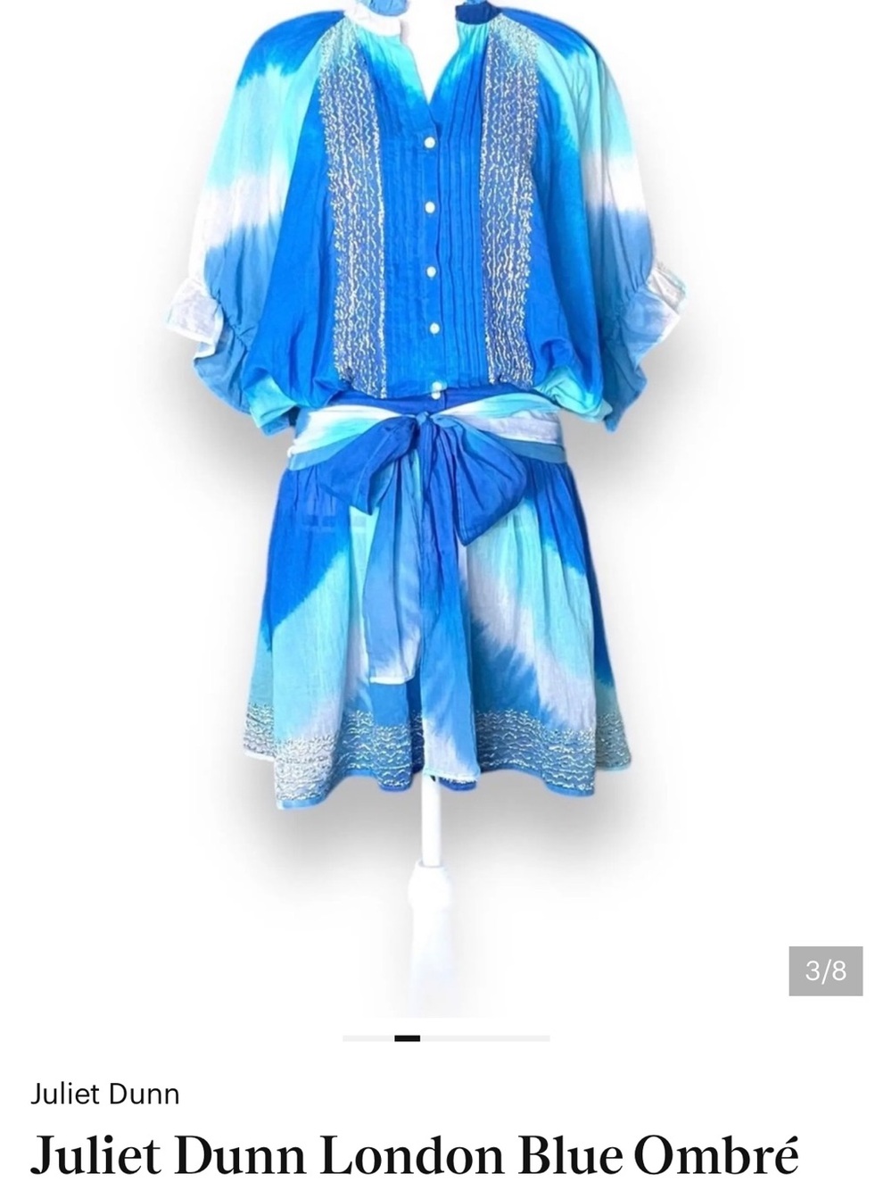 Juliet Dunn Blue and White Tie-Waist Dress NWT Size 2 metallic trim